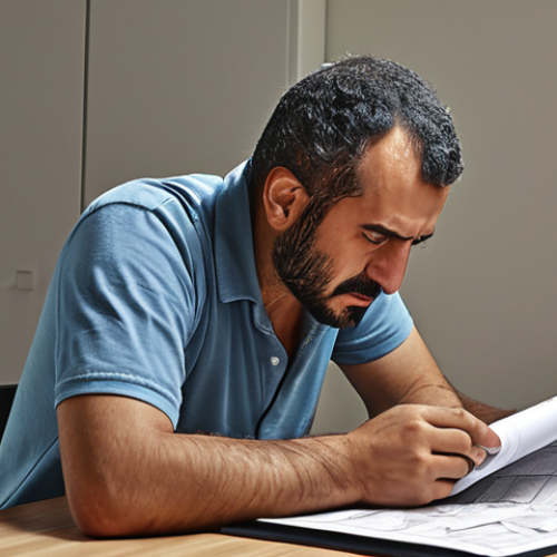 Home 6 ** A person reviewing plans with a stressed expression, then relaxing after adapting and making changes. Keywords: *planlama, esneklik, zaman yönetimi, stres, Türkiye.*
**